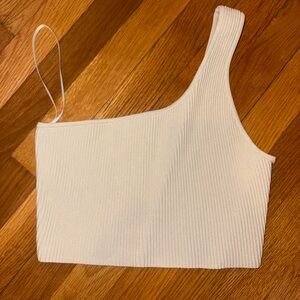 Aritzia Corded Elegant Cream One-Shoulder Top